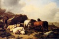 Horses And Sheep By The Coast Eugene Verboeckhoven animal